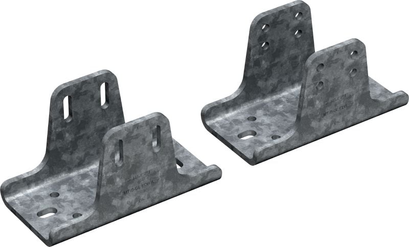 MT-EDB Wall-to-wall connector (hot-dip galvanized) Heavy-duty adjustable baseplate for connecting an MT girder horizontally between two parallel walls