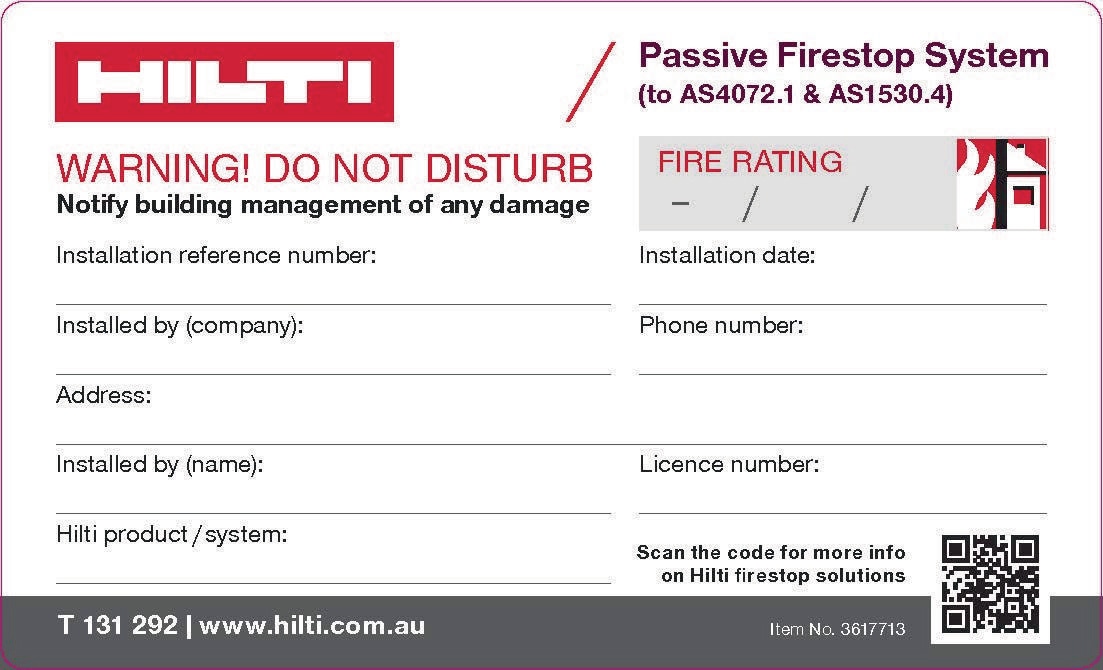 Firestop System Plastic Label - Accessories for Firestop & Fire