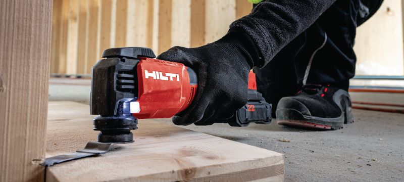 Cordless oscillating multitool SMT 6-22 Powerful cordless multitool with a StarlockMax interface, AVR and an oscillating angle of 4° Applications 1